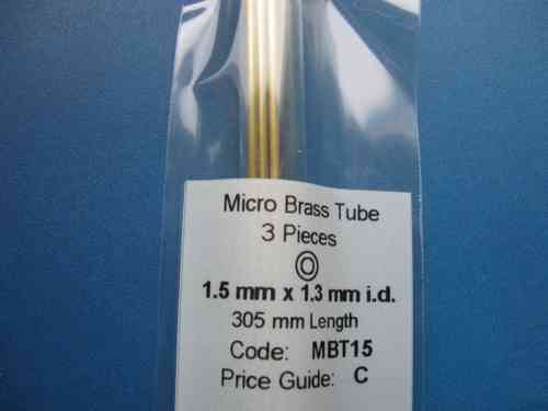 Mikro-Messingrohr, 1,5  x 1,3  x 305 mm, 3 Stk. (GP 7,98 € / m)