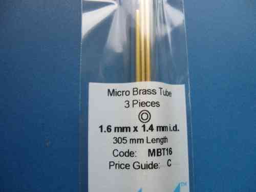 Mikro-Messingrohr, 1,6  x 1,4  x 305 mm, 3 Stk. (GP 7,98 € / m)